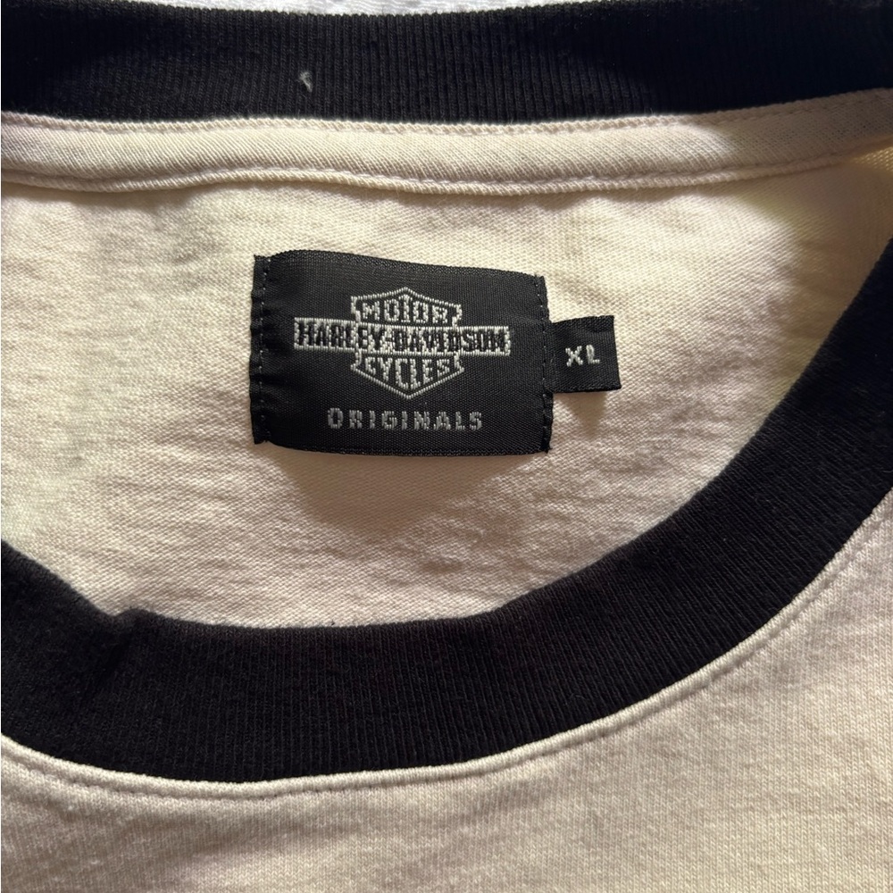 Harley-Davidson cream color body with black long sleeves. H-D lettering front. - Picture 7 of 8